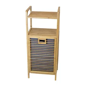 多功能天然竹制洗衣篮，带2层搁板和倾斜篮