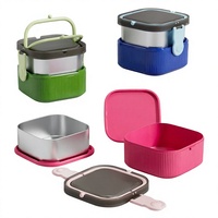 Boîte à lunch pour enfants en acier inoxydable double couche, 2 compartiments, conservation de la chaleur, compatible micro-ondes, matériau de qualité alimentaire, carrée