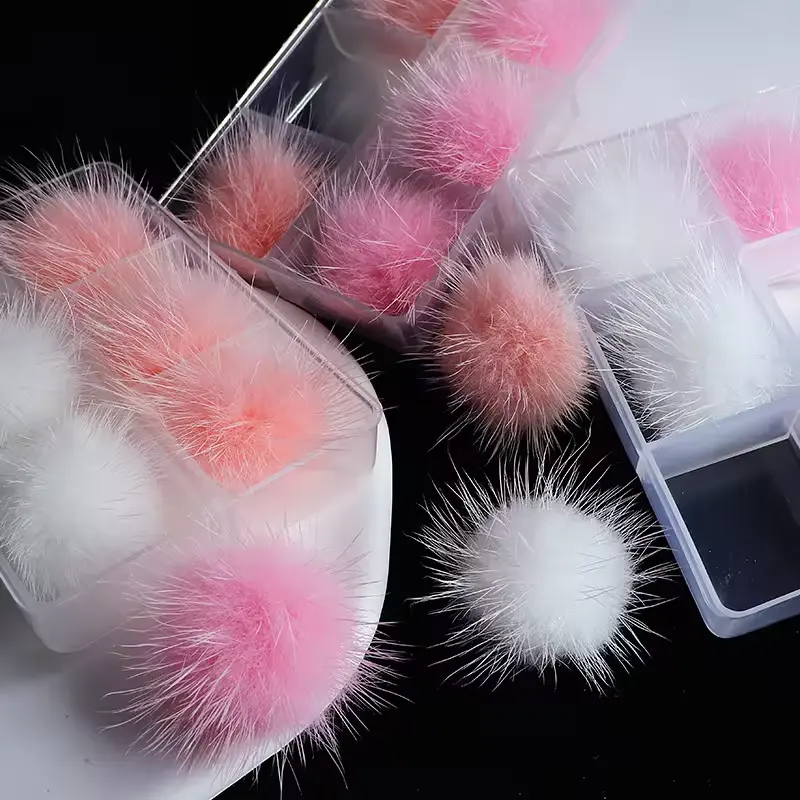 Wholesale 6Pcs/Box Cute Soft Nail Art Accessories Stickers Charms Fur Pompom Balls With Removable Magnet
