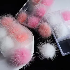 Atacado 6 pçs/caixa bonito macio nail art acessórios adesivos encantos bolas de pele pompom com ímã removível