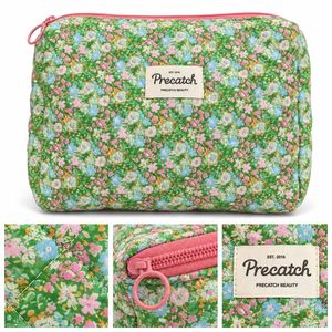 Personalized Floral Quilted Makeup Bag Cotton Padded Cosmetic Organizer <b>Pouch</b> with Zipper Wholesale Custom Branding OEM ODM - Product Image 6