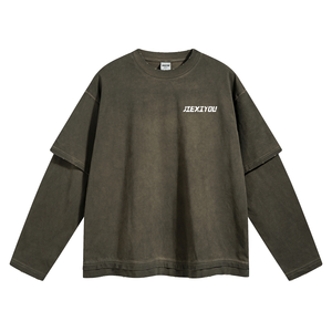 T-shirt imprimé à manches superposées pour hommes, coupe ample, décontracté, en coton, style streetwear - Product Image 1