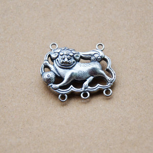 Tibetan <b>Silver</b> Mythical Beast Pendant Double Ring Closure <b>Ornament</b> For DIY Bracelet Hanfu Accessories - Product Image 2