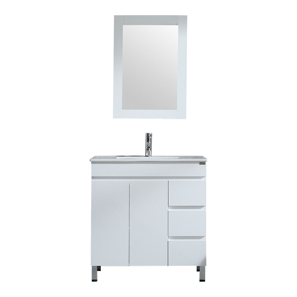 European Style Floor Standing White Bathroom Vanity with Mirror