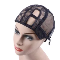 Bonnet de perruque en polyester pour tissage en U avec 2 pinces à cheveux côté avant droit pour la fabrication de perruques et l'extension de cheveux DIY Noir