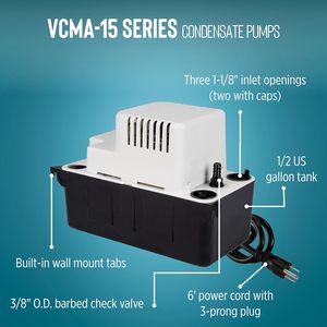 Bomba de Eliminación de Condensado Little Giant 115V 65 GPH Automática para HVAC y Refrigeración Anticorrosión - Product Image 3