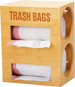 Wooden Trash Bag Dispenser Wall Mounted, Farmhouse Plastic Bag Roll Holder,  Garbage Bag Holder for Cabinet, Kitchen Trash Can Liner Organizer,Kitchen