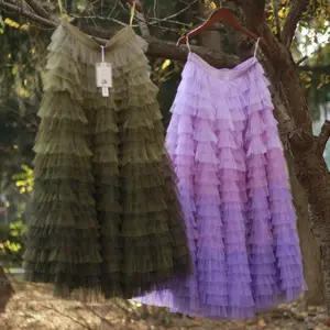 Màu tím gradient bánh váy lưới bong bóng skirt2022autumn và mùa đông màu phổ biến công nghiệp nặng gạc váy eo cao nhìn talle