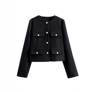 Women's New French-Style Round-Neck Short-Length <b>Wool</b> Coat for Fall Fashion - Product Image 5
