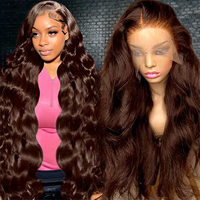 Wig Rambut Asli Peru 13x6 Warna Cokelat Coklat dengan Lace Front HD Transparan Tanpa Lem, Vendor Wig Rambut Virgin Mentah