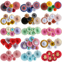 Lot de 6 éventails en papier et fleurs en papier pour décorations de fêtes de Noël, ornements suspendus pour salles de mariage - Vente chaude