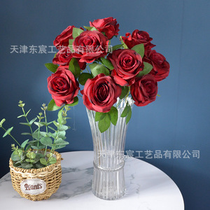 Bouquet de roses artificielles Dongchen Crafts, 10 têtes, 43 cm, fleurs en soie, décoration de mariage et de maison - Product Image 1
