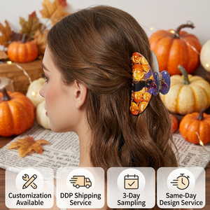 Pince <span class=keywords><strong>à</strong></span> cheveux personnalisée en acétate grande taille pour Halloween, motifs mignons citrouille, fantôme, chauve-souris, araignée effrayante, chat noir, vente en gros pour femmes - Product Image 3