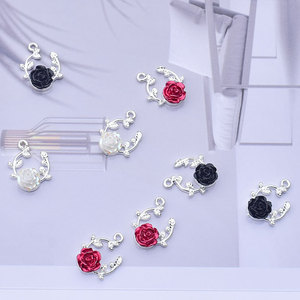 European Style Rose Flower Charms Zinc Alloy Black White <b>Red</b> For DIY Earrings <b>Bracelets</b> Necklace Materials - Product Image 1