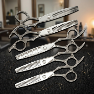 Hair Thinning Scissors 5-Pieces Straight Blade Barber Cutting <b>Shears</b> 6 Inch <b>Long</b> <b>Handle</b> Salon Grooming Tools - Product Image 3
