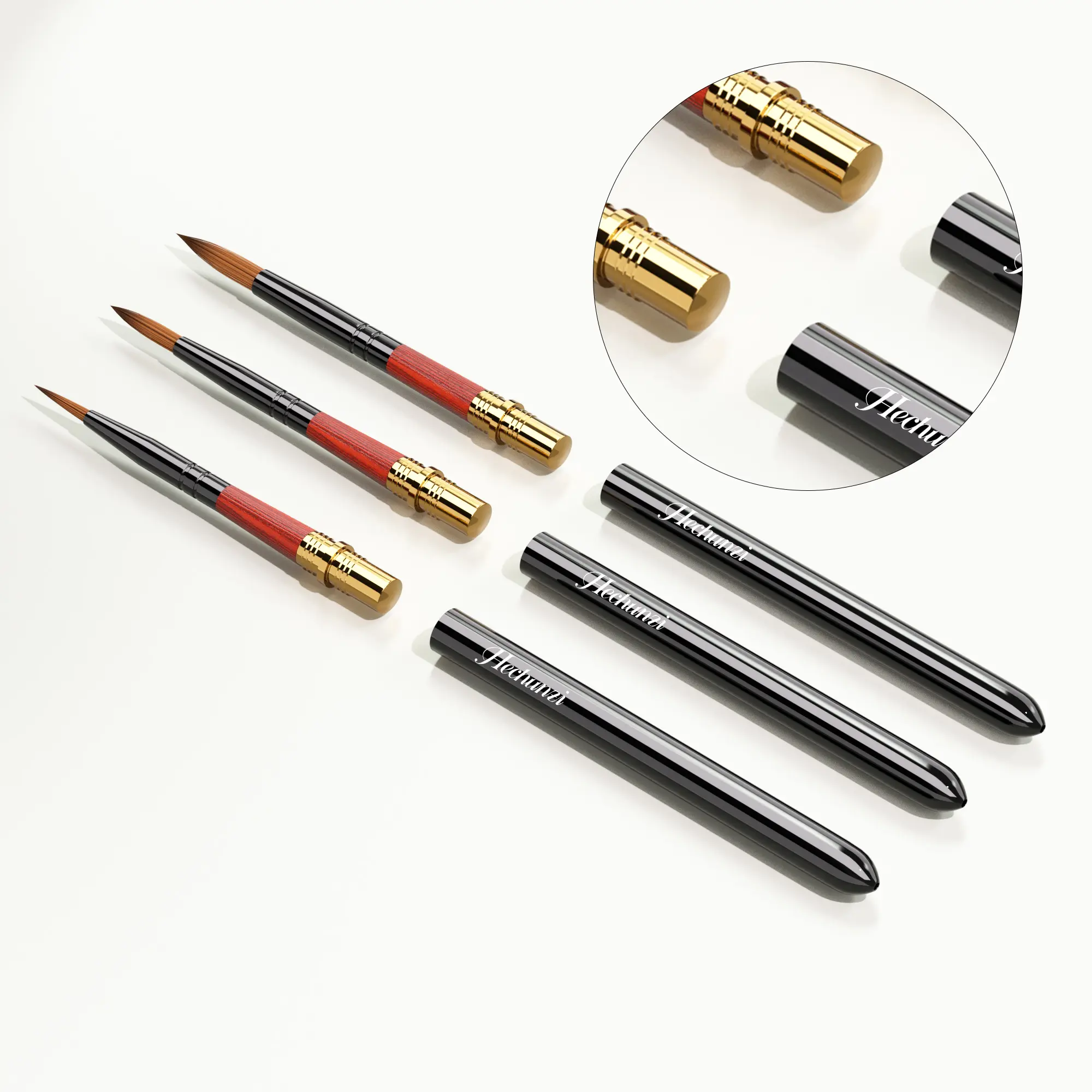Professionals High Quality Custom Logo Artist Paint Brush Black Golden Travel Brushes For Acrylic Painting