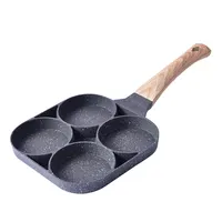 En aluminium 4 Hole Frying Pan Non Stick Breakfast Burger Egg Pancake Maker  Wooden Handle Medical Stone Four Hole Omelet Pan