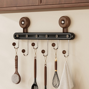 Vintage Walnut Wood Suction Cup Hooks 5 <b>6</b> 7 Hooks Wall Mounted Kitchen Bathroom Rustic Style Robe Hooks - Product Image 1