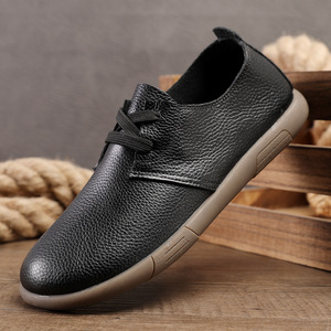 Chaussures bateau décontractées pour hommes en cuir véritable rétro, bout rond, semelle EVA respirante, toutes saisons - Product Image 1
