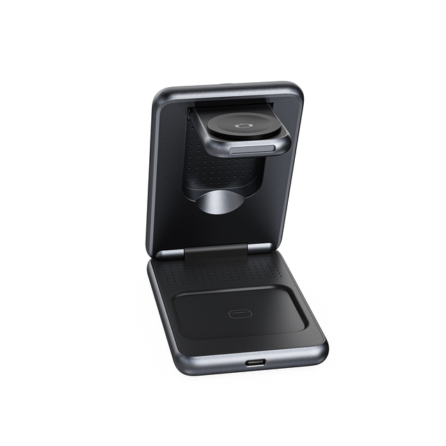 Zeniqeen Qi2 3-in-1 Magnetic Wireless Charging Stand Foldable Fast Charging Mobile Phone & Earphone 15W 10W Microphone