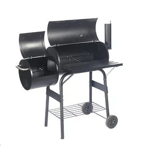 Hot selling rust resistant layer design increase barbecue area barrel barbeque grill with floating shelf