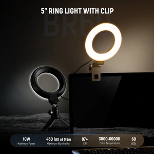 Éclairage photographique <span class=keywords><strong>NEEWER</strong></span> BR60 Basic, <span class=keywords><strong>anneau</strong></span> <span class=keywords><strong>lumineux</strong></span> de 5 pouces avec clip et trépied de bureau pour vidéoconférence, ordinateur portable, diffusion en direct - Product Image 2