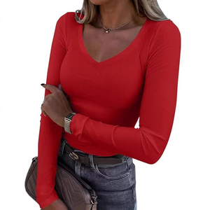 Nouveau <span class=keywords><strong>T</strong></span>-<span class=keywords><strong>shirt</strong></span> sexy pour <span class=keywords><strong>femme</strong></span>, style décontracté européen/américain, en maille côtelée douce, coupe ajustée, couleur unie, <span class=keywords><strong>manches</strong></span> <span class=keywords><strong>longues</strong></span>, collection printemps, transfrontalier - Product Image 4