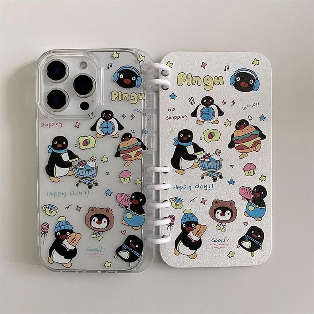 New Cute Cartoon Creative penguin Notebook Phone Case Suitable for IPhone17 16 15 Pro Max Flip Book case Shockproof Back Cover