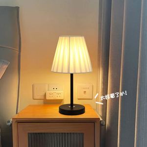 Living Room Study Bedroom <b>Bedside</b> Modern Minimalist <b>LED</b> Dimmable Fabric Pleated Lampshade <b>Table</b> Lamp - Product Image 3