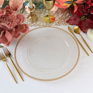 Bajo Plato Redondo Moderno de Plástico Transparente con Borde Dorado para Decoración y Montaje de Mesas en Fiestas, Bodas y Eventos - Product Image 2