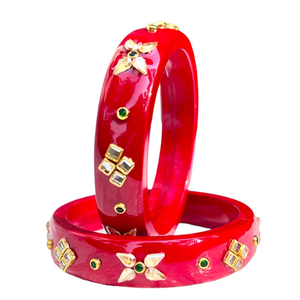 <b>Red</b> Glossy Handcrafted Lac Bangles with Mirror Work Traditional Ethnic Jewelry Collection for Weddings Festivals and Party Wear - Product Image 1