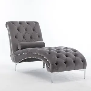 Mobilier salon moderne avec clous en cuivre banc d'entrée chaise longue avec oreiller pour salon, bureau ou chambre à coucher