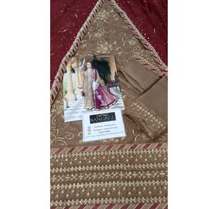 Costumes pour femmes en chiffon brodé de luxe, 3 pièces, non cousus / cousus - Product Image 6
