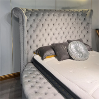 Lit de Luxe Hôtelier Rond avec Rangement, Double, en Velours Capitonnage, Design Moderne