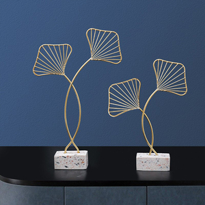 Support de plante en métal de décoration nordique, base de terrazzo électrique plaquée or, feuilles métalliques artificielles, petits ressorts à feuilles - Product Image 3