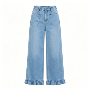 <span class=keywords><strong>Jeans</strong></span> a Gamba Larga <span class=keywords><strong>con</strong></span> Orlo Arricciato, Vita Alta, Elasticizzati, Stile Baggy per Donna, Produzione all'Ingrosso - Product Image 3