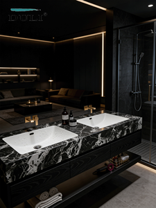 Lavabo Doble Estilo Hotel, de Lujo, con Aspecto de Piedra, Cerámica sin Juntas, Espejo Inteligente, Mueble de Baño - Product Image 4