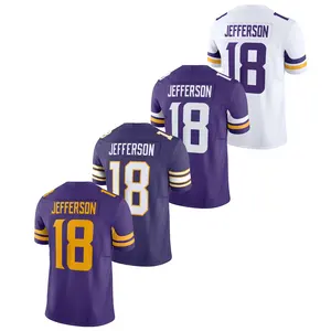 新しい2024卸売アメリカンフットボールのジャージ縫製紫 #18ジャスティンジェファーソン #87 T.J. ホーケンソン #3アディソン #22スミス