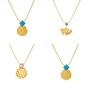 Chinese Style Gold Plated Ginkgo Pendant Earring Necklace Set For Women Everyday Wear Geometric Fan Shape Jewelry Set - Product Image 5