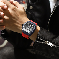 BINBOND B8766 8766 Jam Tangan Sport Pria Bentuk Tonneau Bercahaya, Jam Tangan Mewah Terbaru dengan Tali Silikon Quartz untuk Pria