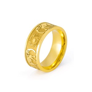 <b>Circle</b> Stainless Steel Engraving <b>Ring</b> 18k Gold Plated Stainless Steel Jewelry Round Chunky <b>Rings</b> - Product Image 2