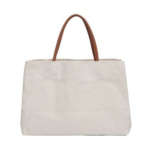 Bolsa de Lona de Gran Capacidad con Asa de Cuero, Bolso de Mano para Mujer y para Uso Diario - Product Image 1