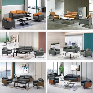 Venta directa de fábrica recepción oficina de negocios sofá 1 + 1 + 3 asientos de cuero genuino sala de estar Oficina sofá reclinable conjunto - Product Image 4