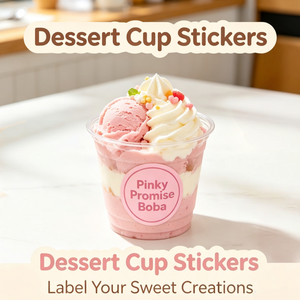 สติ๊กเกอร์ติดถ้วยขนมหวาน ฉลากกาวกันน้ำทรงกลมสำหรับขนมหวาน ดีไซน์สีชมพู - Product Image 1