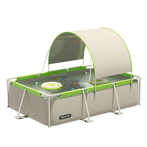 <span class=keywords><strong>Piscine</strong></span> rectangulaire avec structure métallique et <span class=keywords><strong>auvent</strong></span> anti-UV, grande <span class=keywords><strong>piscine</strong></span> familiale pour enfants et adultes, plaisir estival en plein air - Product Image 1