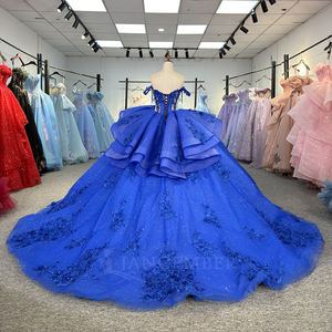 Robe de bal de Quinceañera princesse en mousseline de soie bleu roi avec appliques en dentelle Dy20259, robes de fête d'anniversaire, Vestidos De 15 - Product Image 6