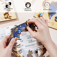 Jam Dinding Puzzle Kayu Naga Biru Bertenaga Baterai dengan Angka Penunjuk Dekorasi Rumah Gaya Nordik