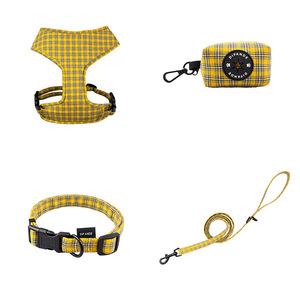 Conjunto de Arnés y Correa para Perro a Cuadros Amarillos, Ajustable, de Poliéster, Kit para Pasear Mascotas, Marca Privada - Product Image 1