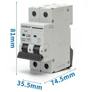 Interruptor automático miniatura 2P 20A curva C gris para protección eléctrica en instalaciones domésticas e industriales. - Product Image 3