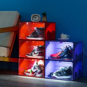 Plastic shoe organizer stackable led light shoe storage box